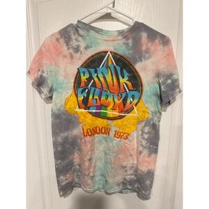 Pink Floyd London 1973 Tie Dye Graphic T-Shirt Small Cotton Blue Pink Grey Rock
